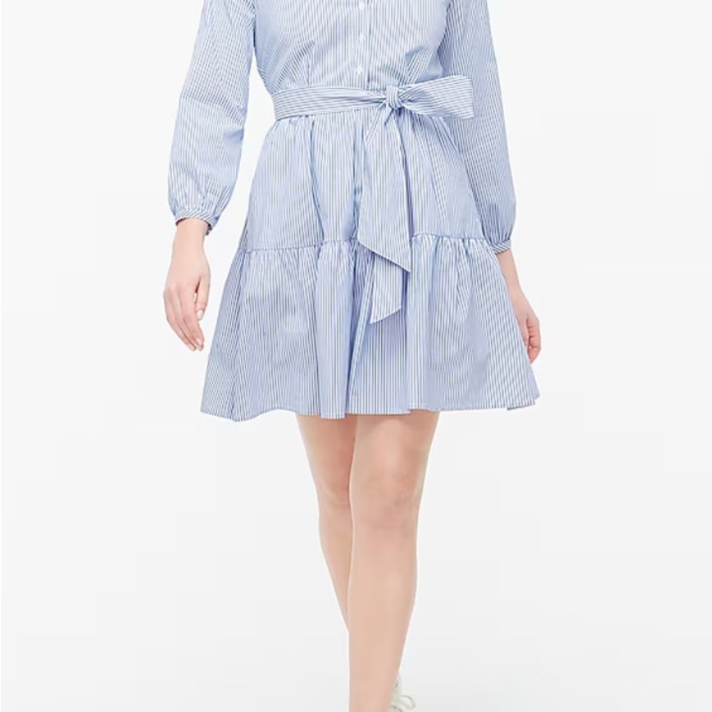 J. Crew Blue and White Pleated Tie Front Dress